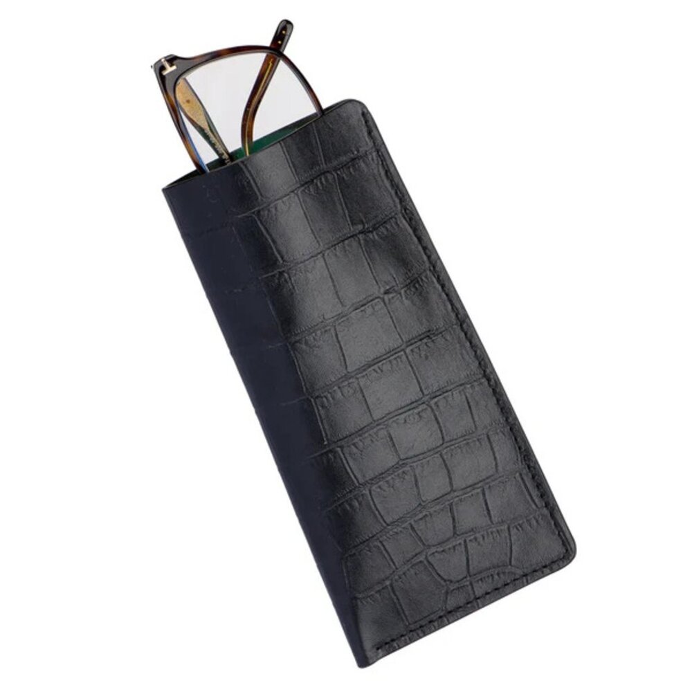 Luxury Calfskin Glasses Case – Alligator‑Style Texture - Shabby Black
